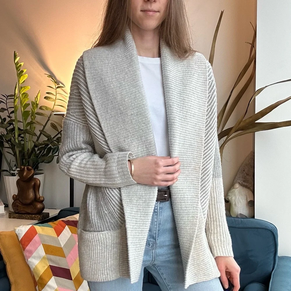Vince Wool Cashmere Gray Open Front Ribbed Cardigan S - Picture 3 of 12